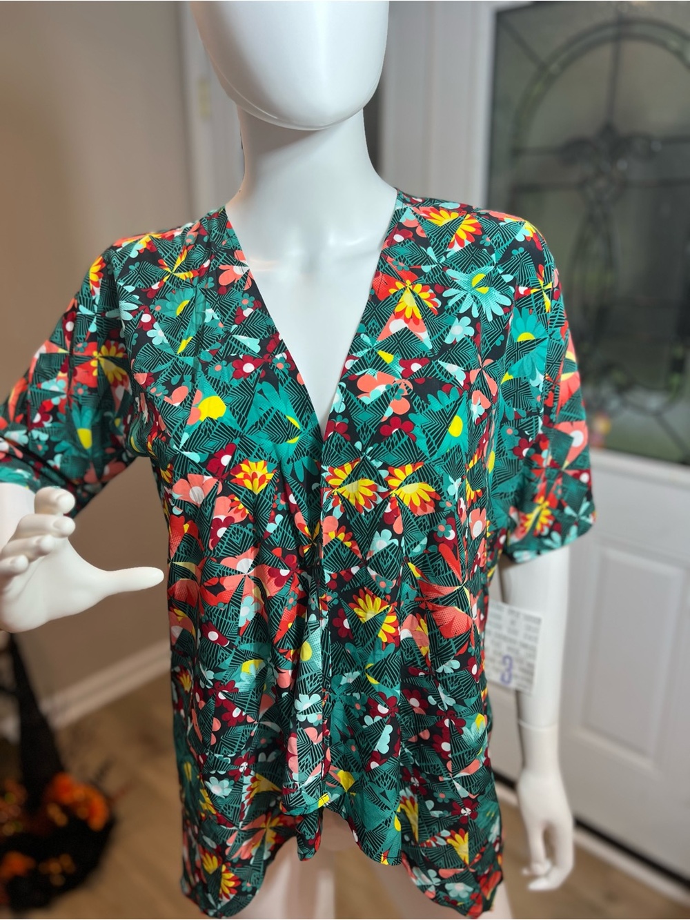 LuLaRoe Bianka Floral V-Neck Short Sleeve open cover all in Teal
